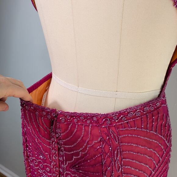 Vintage Prom Dress Maxi Gown L Pink Y2K Beaded Glam Silk Backless Pageant Formal - Picture 9 of 13